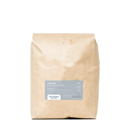 Five-pound bag of Tectonic Coffee Colombia Finca Las Mercedes washed coffee.