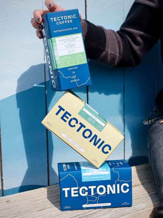 New 10oz Tectonic blend and single-origin coffee boxes; rotating subscription selection varies